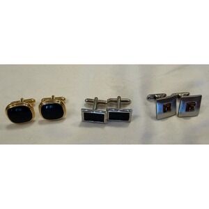 Lot of 3 Pairs Vintage Cufflinks Black Enamel Formal Set Mix Gold Silver Amber